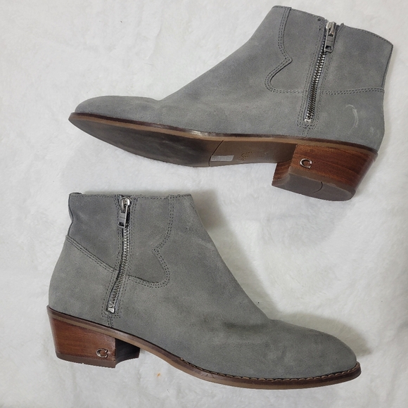 Coach Dani Ankle Bootie double zipper gray suede leather size 38.5 US 8 - Picture 4 of 15
